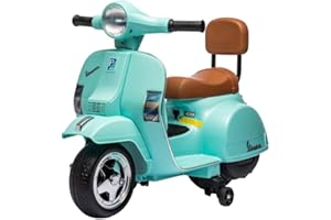 MR J TOYS&MORE Vespa Elettrica per Bambini - Sicura e Divertente, Motocicletta Giocattolo con Acceleratore a Pedale, Luci e Suoni, Batteria Ricaricabile 6V e Caricabatteria Incluso, Funzione Avanti/Indietro (Verde)