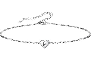 Silvora Sterling Silver Initial Heart Letter Ankle Letter Foot Chain Alphabet Ankle Bracelet for Teenage Bracelet for Women
