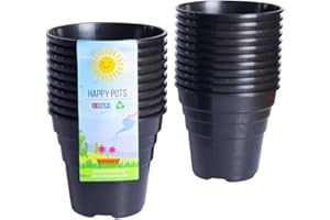 Happy Pots Lot de 20 pots de fleurs en plastique de qualité supérieure pour intérieur/extérieur, décoration d'intérieur, jardinage, rond, robuste, résistant aux UV, recyclables, 10 cm, noir brillant