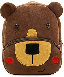 Blue Tree Cute Kids Backpack Toddler Bag Plush Animal Cartoon Mini Travel Bag for Baby Girl Boy 1-6 Years (Brown-Bear)