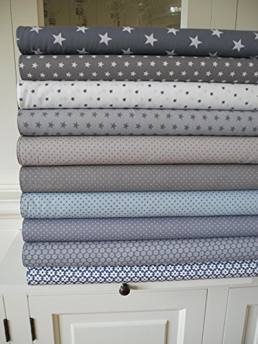 Lottashaus 10x Stoff Beige & Grau & Taupe Stoffpaket No7 Stoffe Patchwork Sterne Tupfen Shabby chic - 3