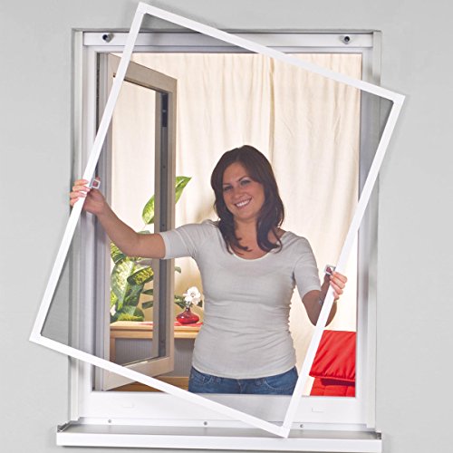 proheim Insektenschutz-Fenster Comfort Fliegengitter mit Alu-Rahmen sind kürzbar Fliegenschutz Spannrahmen ohne Bohren & Schrauben mit Dichtungsbürste, Farbe:Weiß, Größe:100 x 120 cm - 2