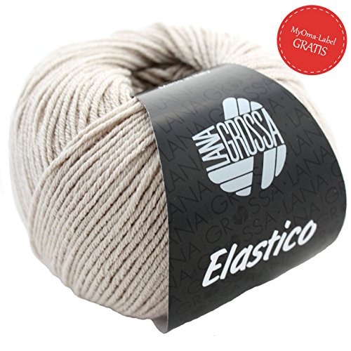 Elastico Lana Grossa * Sommerwolle zum Stricken beige Fb 097 * Wolle häkeln- Lana Grossa Wolle Elastico - Mischgarn Wolle - 50g/160m - Nadelstärke 3,5 - 4,5 - Elastico Wolle - GRATIS MyOma Label