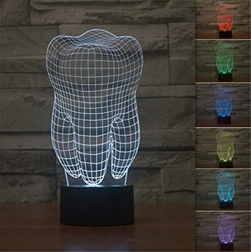 3D Lamp, EONHUAYU 3D LED Illusion Lamp USB Touch with 7 Color Optical Illusion Desk Lights for Kids Room Home Decoration (Tooth)
