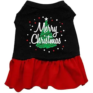 Mirage Pet Products 10-inch Scribble Merry Christmas Screen Print Dress, Small, Black with Red