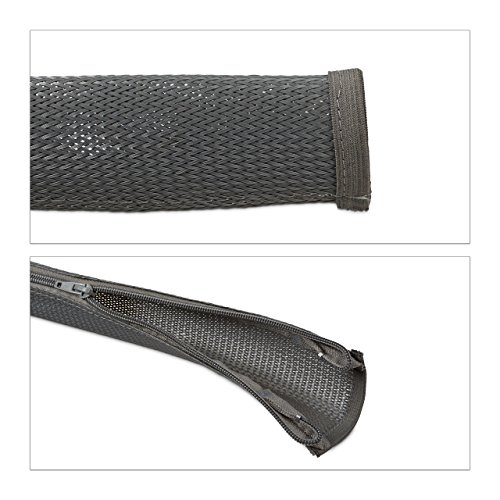 Relaxdays Kabelschlauch 2 m lang Kabelkanal mit Reißverschluss für cleveres Kabelmanagement zum Verstecken von Kabelsalat am Computer oder im Wohnzimmer uvm. als Kabelschutzschlauch aus Nylon, grau - 4