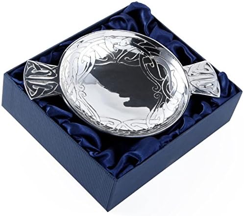 Scottish Pewter Zoomorphic Twist and Eternal Life Celtic Knot Design Traditional Toasting Quaich