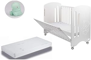 Mindoo Cuna Lovely Premium con Colchón y Regalo Lámpara Dinosaurio Azul