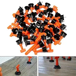 MTR HLZS Tile Leveling System Kit with 1.6mm Space Reuse Wall Floor Clip Leveler Ceramic 3-15mm Thickness Construction Tools Steel Measuring Tape and Marking Pen (Orange)-50Pcs