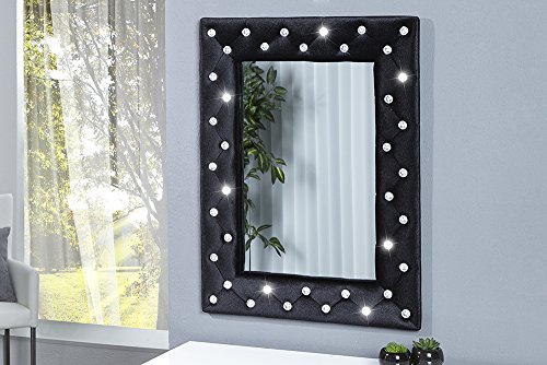 Großer Wandspiegel BOUTIQUE 80×60 schwarz edler Samtstoff mit Strassknöpfen - 2