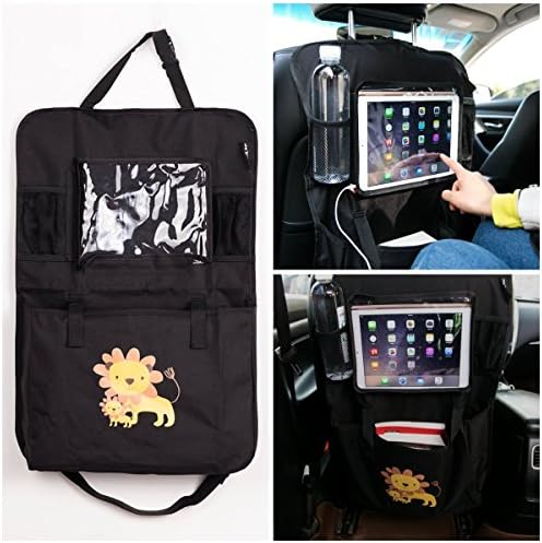 Car Back Seat Organiser With Max 9.7 inch iPad / Tablet Holder Multi-Pocket Storage Kick Mat Organiser Protectors For Car, SUV, Baby Stroller