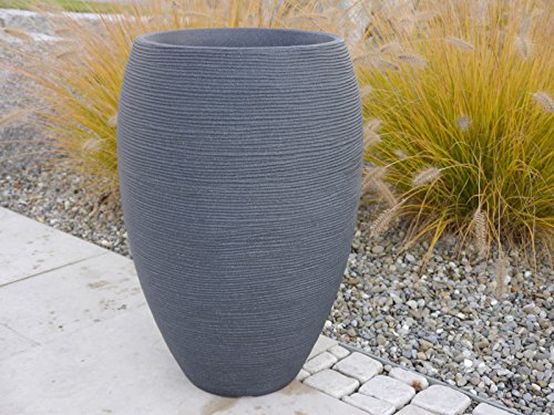 Blumenkübel SCALA Ø40x H60cm aus Kunststoff in anthrazit, mit Rillen, Pflanztopf, Pflanzkübel - 3