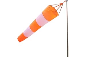 DeWin Windsock, Chaussette de Mesure du Vent Nylon Airport Windsock Rip-Stop Outdoor Wind Measurement Sock Bag avec Ceinture Réfléchissante(0,8 Mètre Rouge Blanc Fluorescent Imperméable épaissi)
