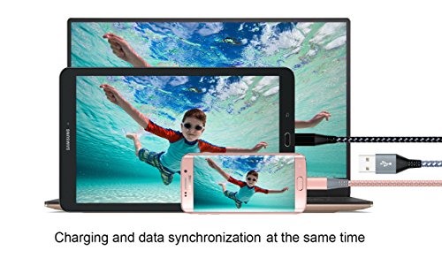 Micro cable 3Pack 1.8M, Xinfaxin Premium Nylon Braided USB Charging Cables for Samsung, LG, Motorola, Nexus, HTC,Sony, Android Devices and More (Rose Gold gray,gray white,black white) - 4