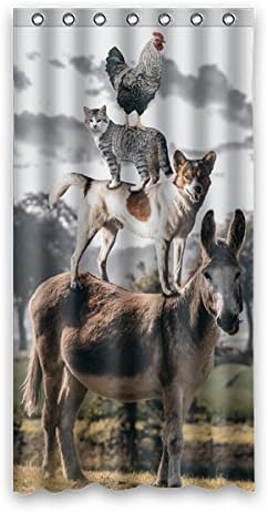 Donkey Dog Cat and Chicken 100% Polyester Shower Curtain Waterproof Mildewproof Generic bathroom curtain 36 "x 72" (90 cm x183 cm)
