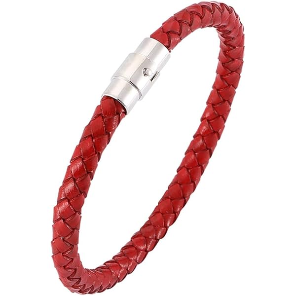 Bracciale con ciondolo Manette Argento corda Nero Rosso braccialetto Uomo Donna