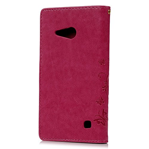 Nokia 730 Hülle Badalink Nokia 730 UltraSlim Schutzhülle Leder PU Handyhülle Rosa Rot Handytasche Wallet Case Ständer Handyhuelle Cover +Eingabestifte+Staubschutz Stecker - 5
