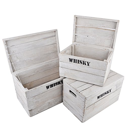 Holzkisten 3er Set Whisky Motiv Vintage-Used Design Landhaus Kolonial weiss