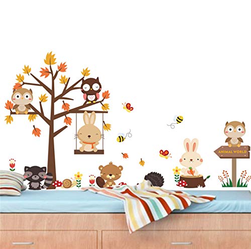 Preisvergleich Produktbild jemdshen Wald Eule Schmetterling Schaukel Kaninchen Eichhörnchen Wandaufkleber Tier Baum Für Kinderzimmer Kinder Baby Kinderzimmer Dekoration