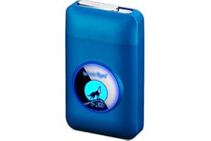 RWXCOW Papierośnica z zapalniczką, etui na papierosy z grafiką LED, 2 w 1, przenośne, elektroniczne, bezpłomieniowe, ładowane, eleganckie wzornictwo, zapalniczka, możliwość ładowania, wilk niebieski