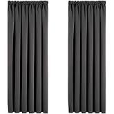 Aspire Homeware Grey Blackout Curtains for Bedroom - Pencil Pleat Black Out Living Room Curtains 46 x 54 inch Drop Super Soft