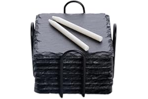 WLWNWFT Schiefer Untersetzer für Gläser 8er Set, Untersetzer Schiefer Glasuntersetzer mit Halter, Tischuntersetzer Getränkeuntersetzer inkl. Kreidestift