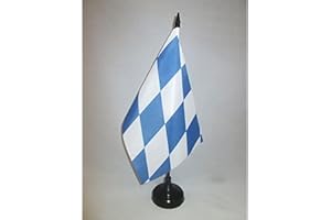 AZ FLAG - Bavaria Table Flag 5'' x 8'' - German region of Bavaria Office Flag 100% Polyester 21 x 14 cm - Mini Desk Flag with 10'' Pole and Black Plastic Base