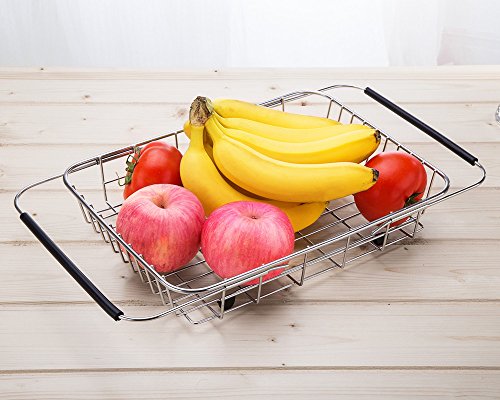 SANNO Über Becken rostbeständiger Geschirrständer des rostfreien Stahls, Regulierbares Halter-Gerät-Abtropfgefäß Amtlicher Trockner-Organisator für Gemüse und Frucht, Küchensieb-Leitungseitelkeitsteller-Abtropfgefäß - 3