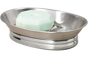 INTERDESIGN iDesign York Metalowy pojemnik na mydło, taca na blat łazienkowy, pod prysznic, do kuchni, 10 x 14 x 3,8 cm, szczotkowana stal nierdzewna