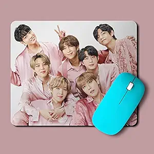BTS Persona Pink Mouse Pad 3mm with 5 BTS Group Stickers for Laptops & Computers Kpop Boy Band (Set of 1 ( 3mm Thickness ))
