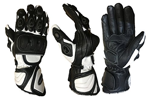 Guantes largos protectores de cuero MBSmoto MBG25 para motociclismo y turismo en motocicleta, blanco, XX-Large