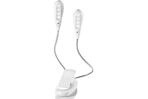 CCHKFEI Clip LED flessibile su luci di lettura di libri con 8 luci a LED per leggio a 2 bracci, regolazione del livello 5 modalità Luce a clip a testa doppia (batteria)