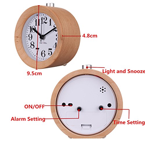 KING DO WAY Mute Kreativ Holz Wecker Handgemachte Tischuhr Snooze Funktion tickt Sanft Wecker Clock mit Nachtlicht ticken Digitale schlummer Runde hintergrundbeleuchtung Umweltfreundlich Uhr - 7