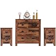 FurnitureHMD Bedroom Furniture 3 Piece Set Wooden Chest of drawers Set of 2 Bedside Table Rustic Brown (set A)