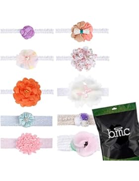 Bundle Monster Baby Girl 10 pc Soft Elastic Lace Ribbon Hair Band Headband Set