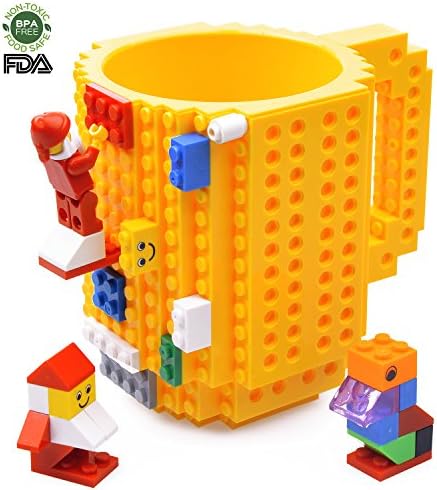 Creative DIY Build-on Brick Mug, Lego Style Coffee Mugs, Birthday Gift Toy Cup For Kids &amp; Adults (yellow)