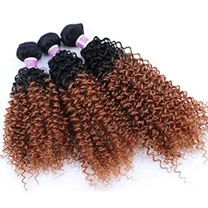 Angie T1/30# : Synthetic Hair Weave Kinky Curly 3 Bundles, 16 18 20 Inches Mixed Two Tone Ombre Hair Extensions (T1/30#)