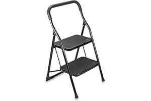 Anikees 2 Step Ladder – Foldable Steel Step Stool with Anti-Slip Tread, Heavy Duty Safety Stepladder for Home & Kitchen Use (Black)
