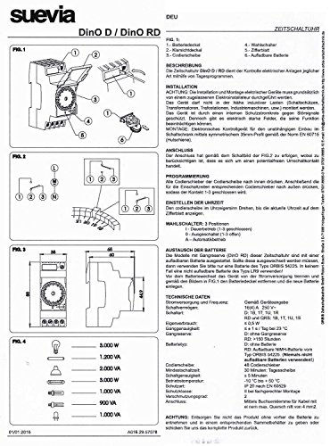 Suevia Zeitschaltuhr für Hutschiene Betriebsspannung: 230 V/AC DinO D 1 Wechsler 16 A 250 V/AC Tage - 5