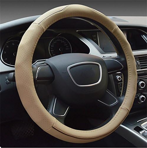 RUIRUI Unique Comfort Durability Anti Slip Soft Breathable Leather Car Steering Wheel Cover , beige