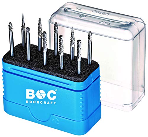 Bohrcraft 59001330014 KF10 HM Kleinfrässtifte mit 3,0 mm Schaft und Kreuzverzahnung Silber, blau