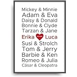 Kunstdruck Fine Art LIEBE 1 berühmte Paare Geschenk moderne Vintage Poster Print Plakat Deko Bild ohne Rahmen DIN A4 personalisiert