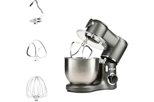 G3 Ferrari G20149 Pastaio Impastatrice Planetaria,1800 Watt Max, Capacità 7 Litri, 6 Velocità+Pulse, Ciotola INOX, Coperchio con apertura, Uncino, Mescolatore, Frusta sbattitrice, Grigio Antracite