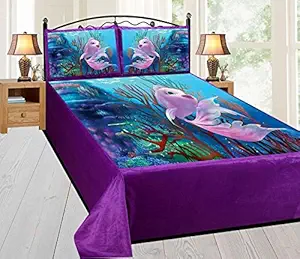 SHIVI CREATION 200 TC King Size Velvet Digital Fish Printed Double Bedsheet with 2 Pillow Covers (Size 95x104 Inch, Multicolor)- DBS