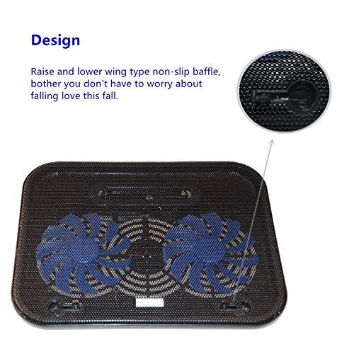 Notebook Kühler, Ultra dünn Super leise 2 Lüfter Laptop Notebook Computer Fan Bodenplatte Notebook Cooling Boden Pad, Schwarz - 4