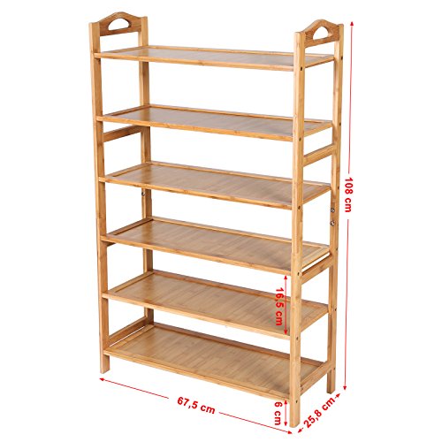 Songmics Schuhregal Schrank Holzregale Bambus Regal Bücherregal für 20 Paar Schuhe/Stiefel 6 Etagen für Wohnzimmer, Diele, Flur oder Keller 108 x 67.5 x 25.8 cm LBS96N - 6