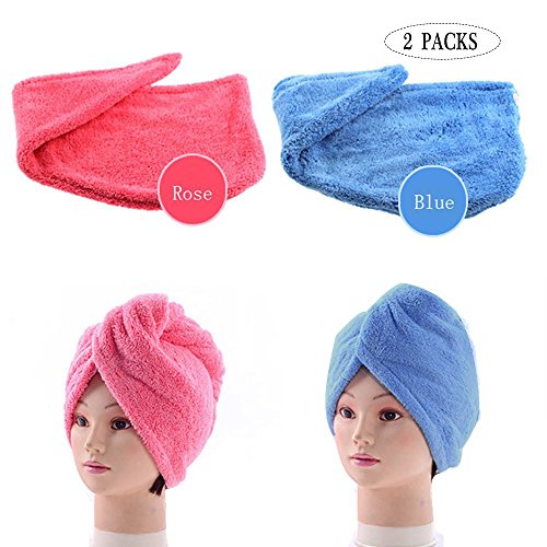 Dry Hair Cap, Jsutime superfine fibra morbido asciugamano da bagno Head Wrap Turban (set di pezzi, blu e rosa)