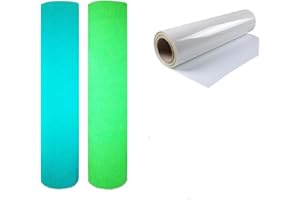 Yalulu 2 Rolls Heat Transfer Vinyl Glow in The Dark, Blue Green PVC Heat Press Vinyl Neon Iron on Film Clothing T-Shirt HTV Vinyl Sheets for DIY T-Shirt Textile Craft Leather, 30 x 50 cm per Roll
