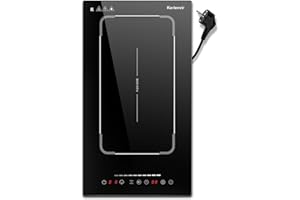 Karienvir Piano Induzione 2 Fuochi Incasso Flex Zone con Spina, piano cottura a induzionecon 9 livelli di potenza e funzione boost, timer, blocco di sicurezza, pausa, 30cm 3500W