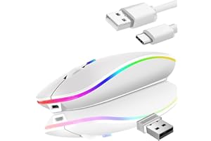 GADIRIA Ratón Inalámbrico Bluetooth Recargable 2,4 GHz Dual - Mouse Gaming Silencioso para PC y Portátil - Ratón Inalámbrico para Ordenador Gamer - Compatible con Windows/Mac (Blanco)